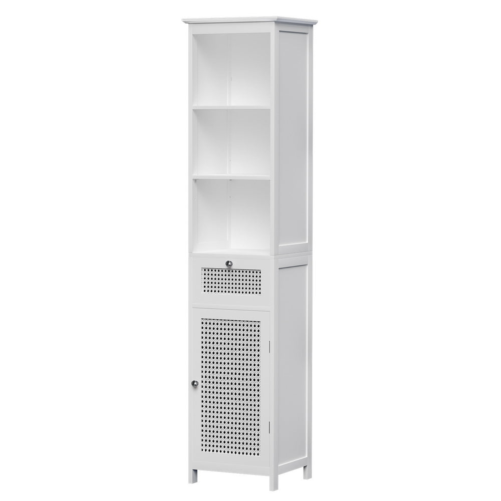 Artiss Bathroom Cabinet Storage 161cm White Rattan Tallboy Toilet Cupboard 3