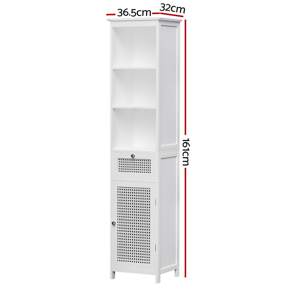 Artiss Bathroom Cabinet Storage 161cm White Rattan Tallboy Toilet Cupboard 4