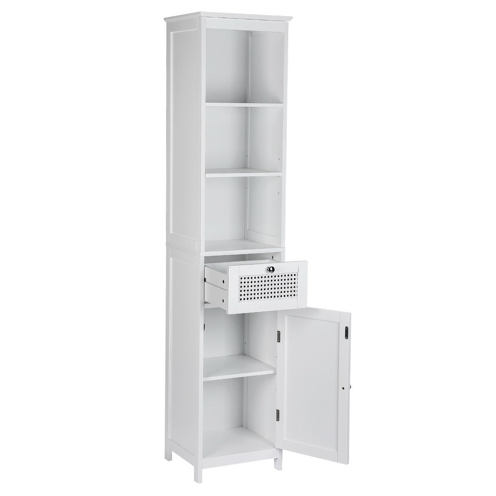 Artiss Bathroom Cabinet Storage 161cm White Rattan Tallboy Toilet Cupboard 5