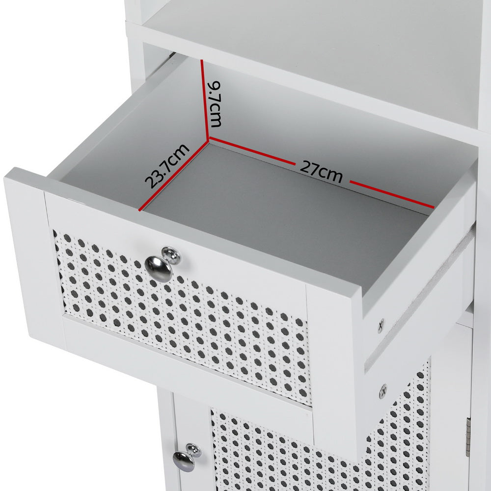 Artiss Bathroom Cabinet Storage 161cm White Rattan Tallboy Toilet Cupboard 6