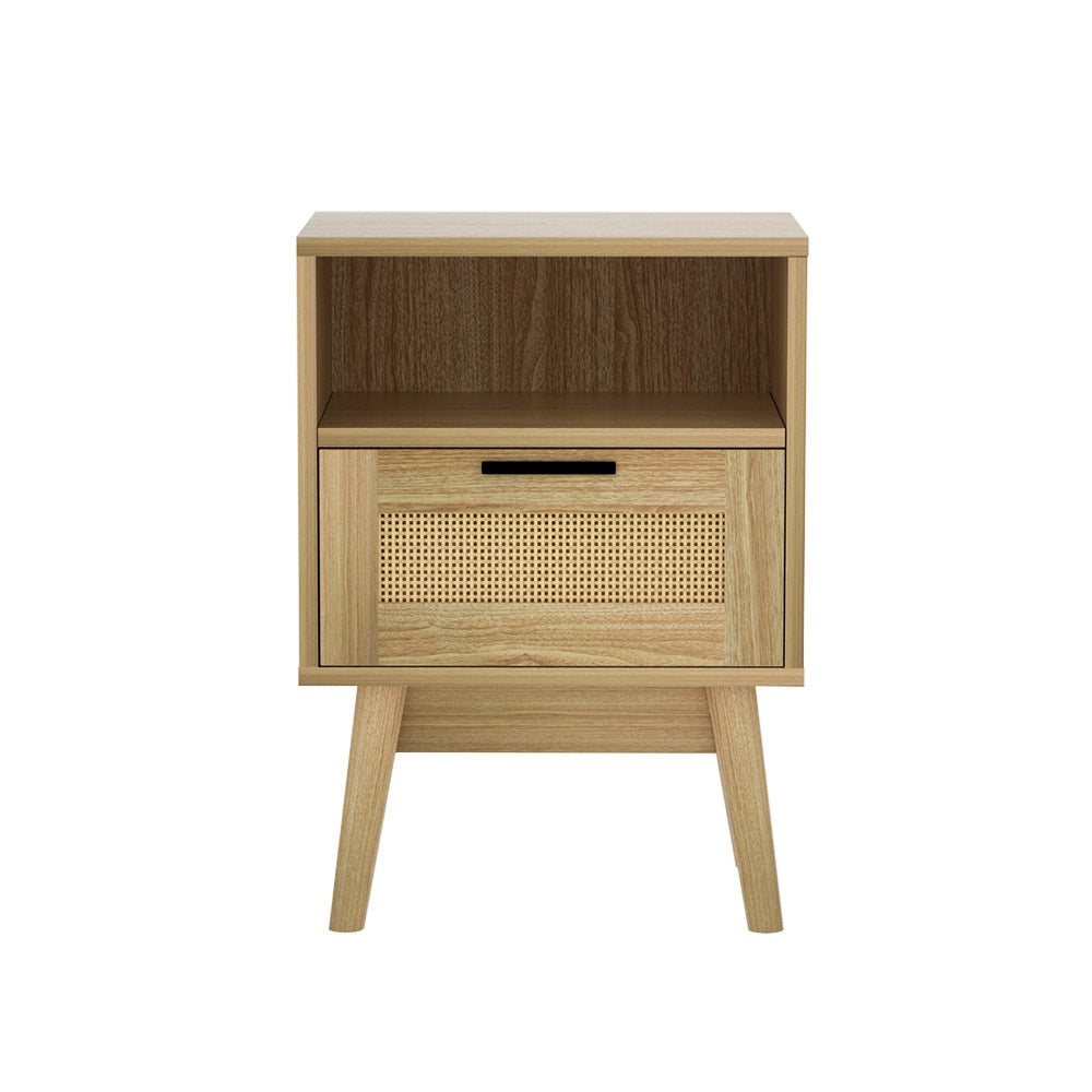 Artiss Rattan Bedside Table 1 Drawer with Shelf - REI Oak 3