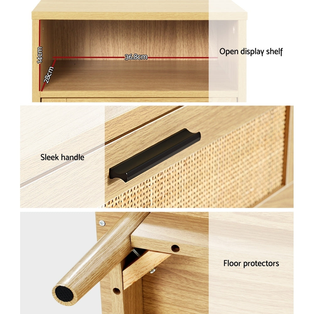 Artiss Rattan Bedside Table 1 Drawer with Shelf - REI Oak 6