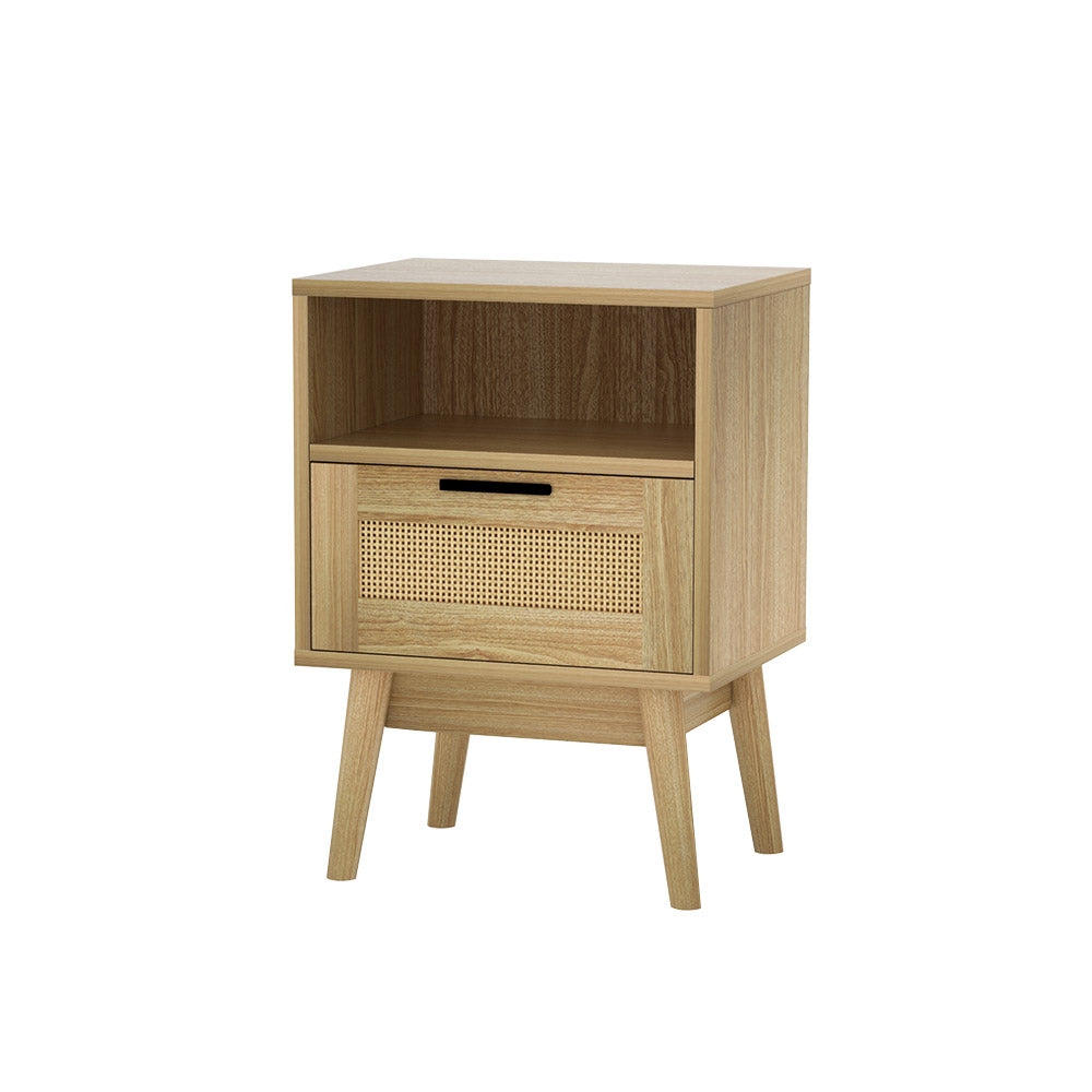 Artiss Rattan Bedside Table 1 Drawer with Shelf - REI Oak 7