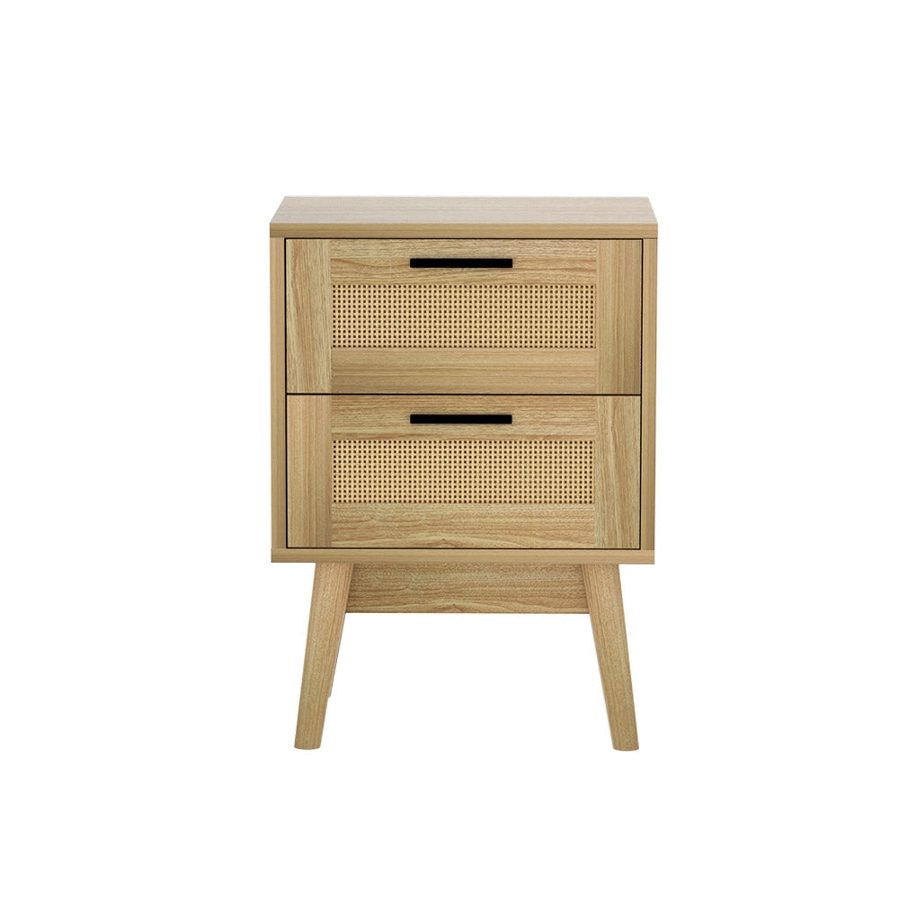 Artiss Rattan Bedside Table 2 Drawers Wood - RIE Oak 3