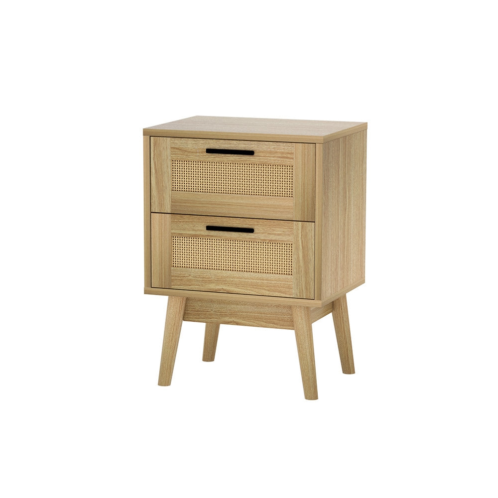 Artiss Rattan Bedside Table 2 Drawers Wood - RIE Oak 7