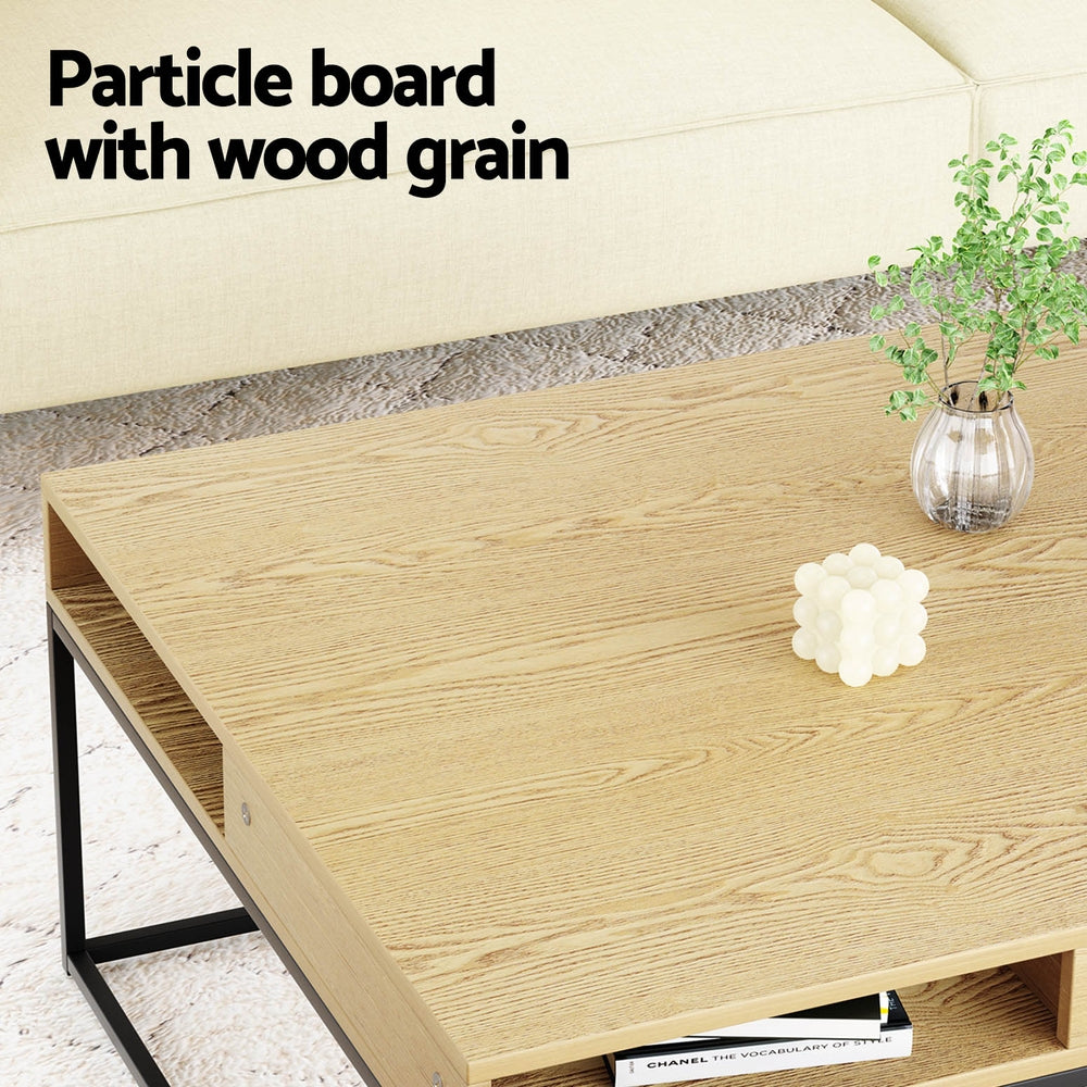 Artiss Coffee Table Storage Shelf Metal Frame 4