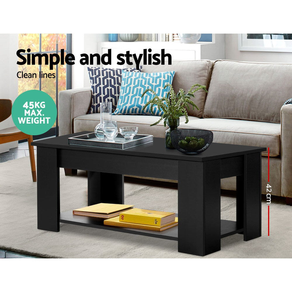 Artiss Coffee Table Lift-top Coffee Table Black 3
