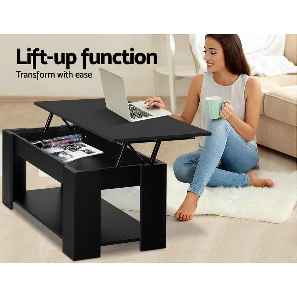 Artiss Coffee Table Lift-top Coffee Table Black 4