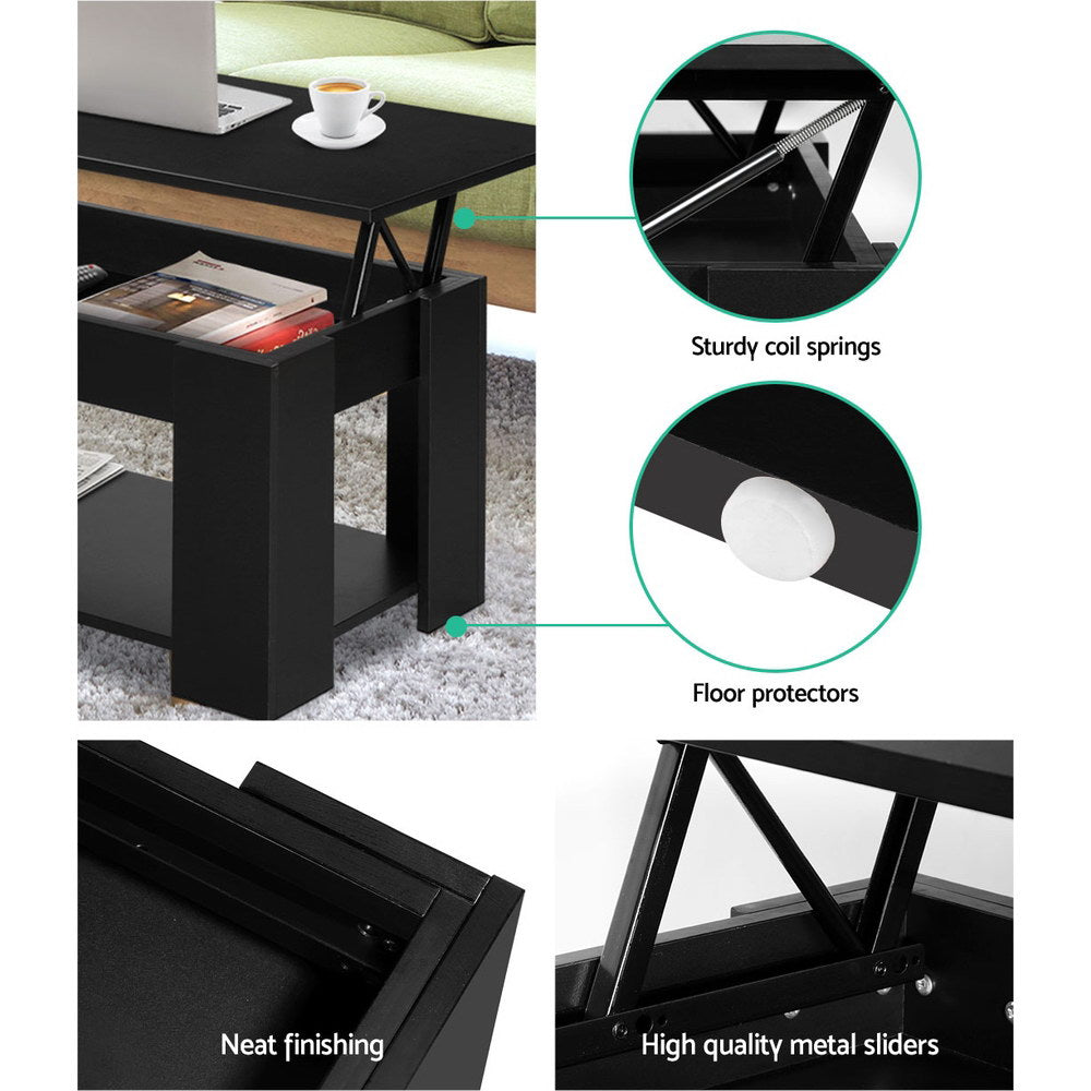 Artiss Coffee Table Lift-top Coffee Table Black 6