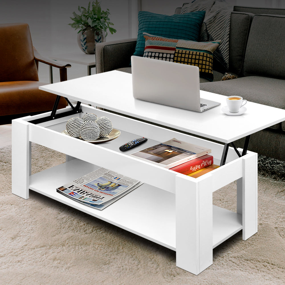 Artiss Coffee Table Lift-top Coffee Table White 7