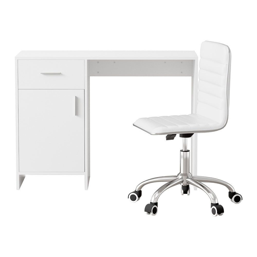 Artiss Computer Desk Office Chair Set PU Leather Home Study Table 100cm White 3