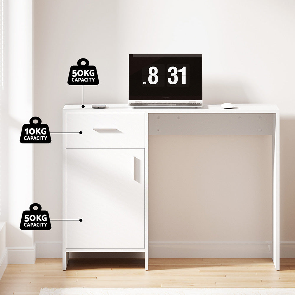 Artiss Computer Desk Office Chair Set PU Leather Home Study Table 100cm White 4