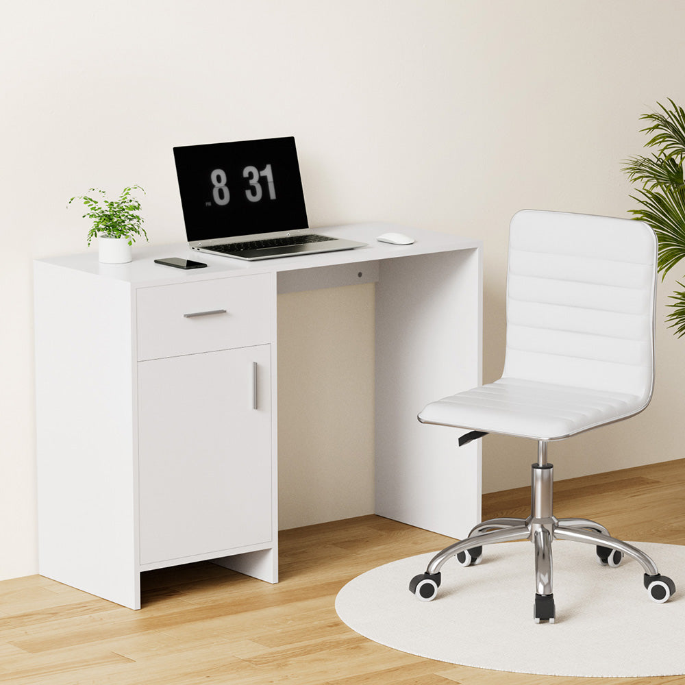 Artiss Computer Desk Office Chair Set PU Leather Home Study Table 100cm White 7