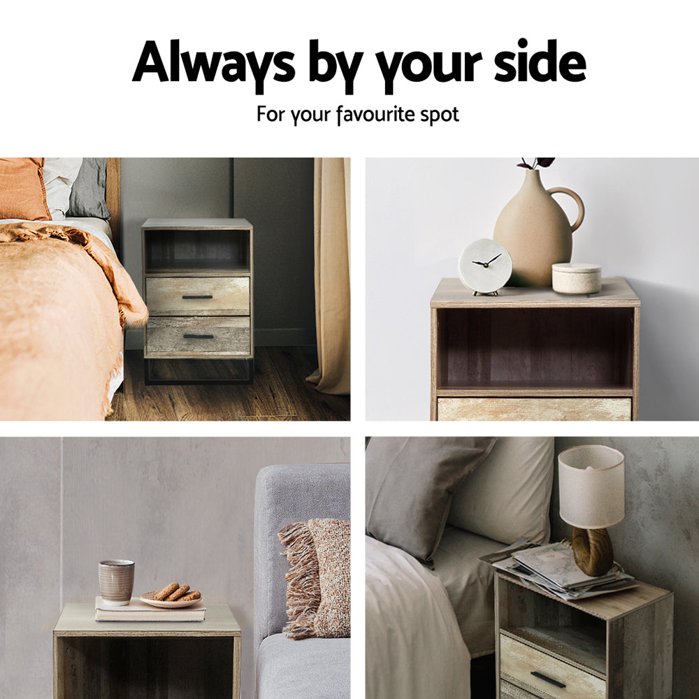 Artiss Bedside Table 2 Drawers with Shelf - BADAN 5