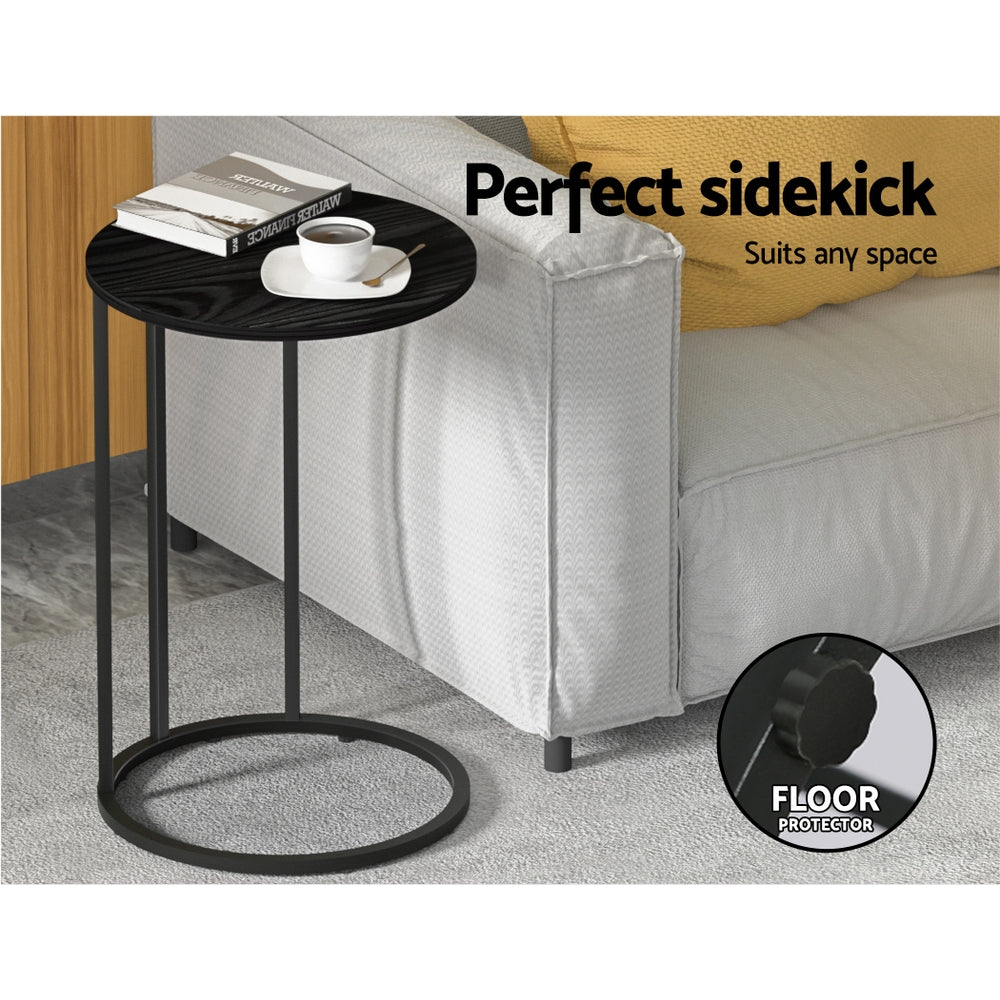 Artiss Coffee Table Side Table Round Black Martha 3