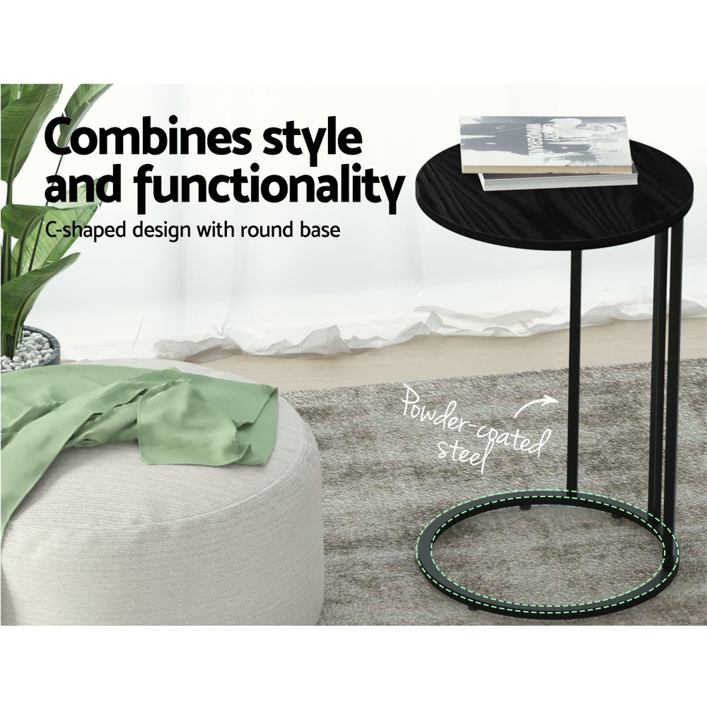 Artiss Coffee Table Side Table Round Black Martha 6