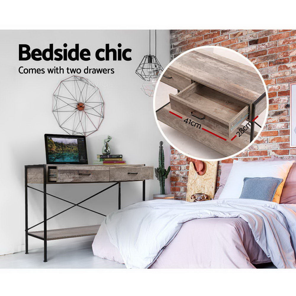 Artiss Console Table 2 Drawers Walnut Marconi 7