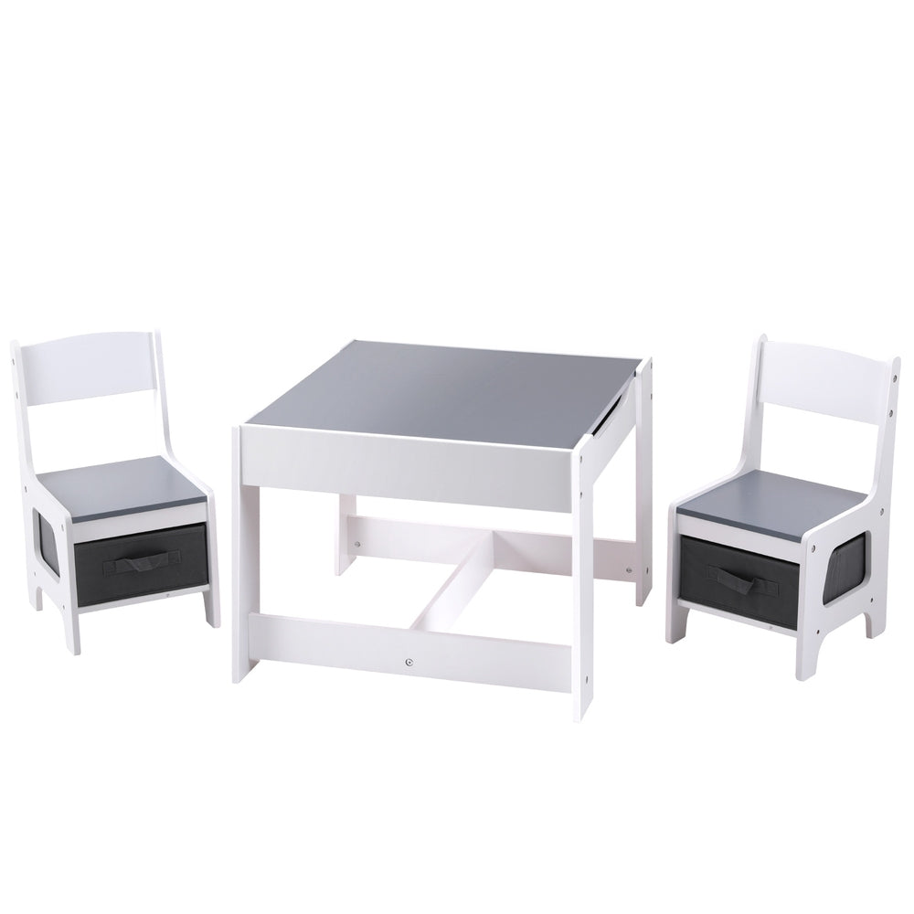 Keezi Kids Table and Chairs Set Play Activity Toys Storage Chalkboard Desk Grey 7