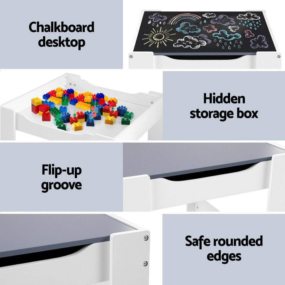 Keezi Kids Table and Chairs Set Play Activity Toys Storage Chalkboard Desk Grey 5