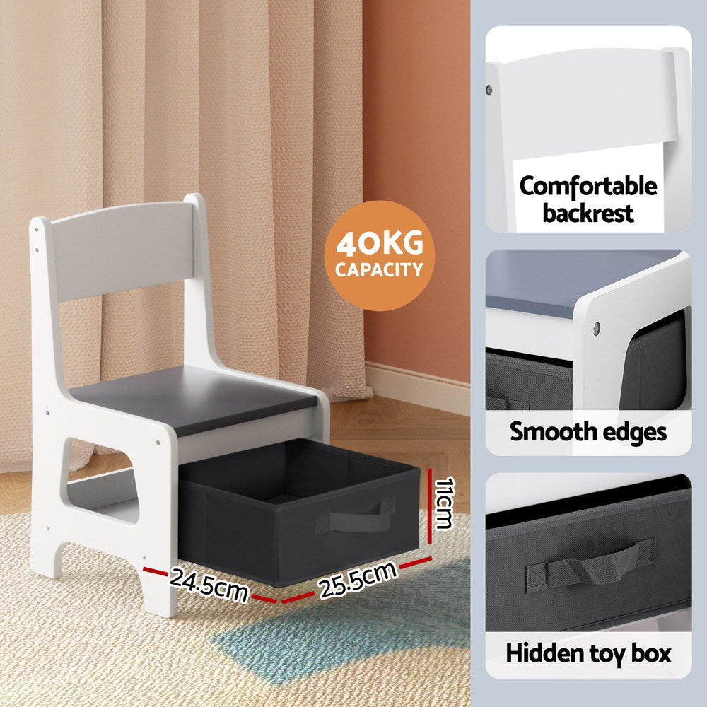 Keezi Kids Table and Chairs Set Play Activity Toys Storage Chalkboard Desk Grey 6