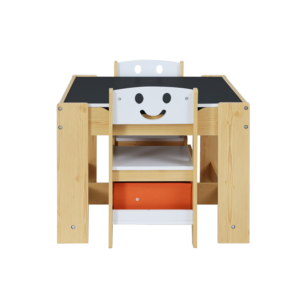 Keezi 3PCS Kids Table and Chairs Set Activity Desk Chalkboard Toys Storage Box 3