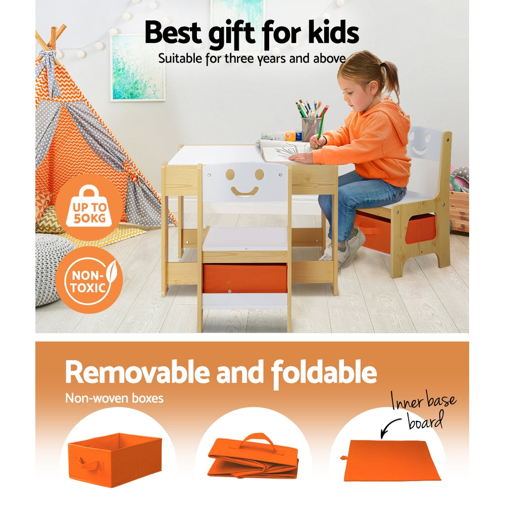 Keezi 3PCS Kids Table and Chairs Set Activity Desk Chalkboard Toys Storage Box 4