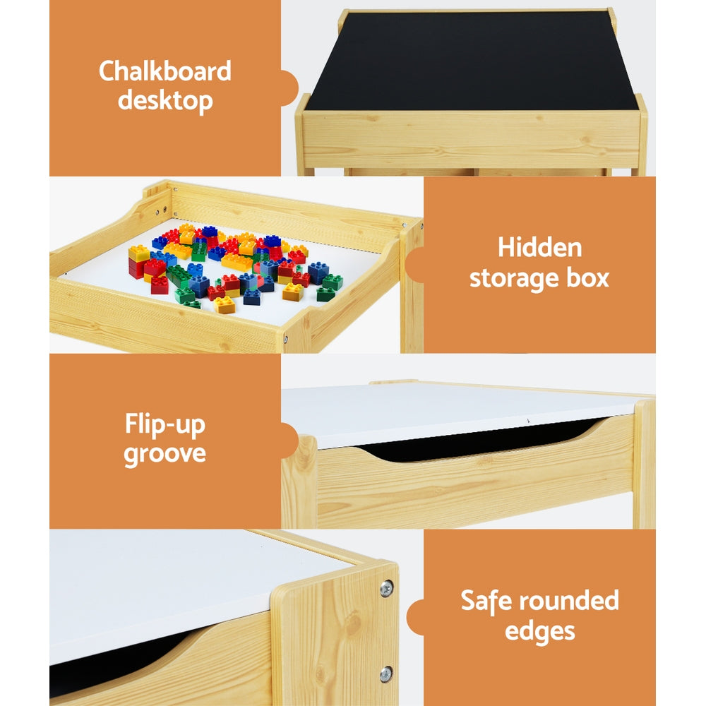 Keezi 3PCS Kids Table and Chairs Set Activity Desk Chalkboard Toys Storage Box 6