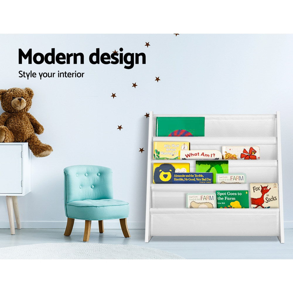 Keezi 4 Tiers Kids Bookshelf Magazine Shelf Children Bookcase Rack Organiser 6