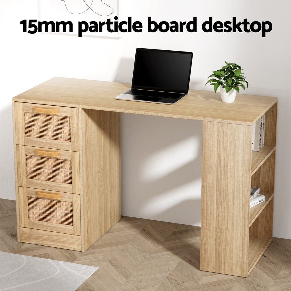 Artiss Computer Desk Drawer Shelf Home Office Study Table Rattan Oak 120CM 6