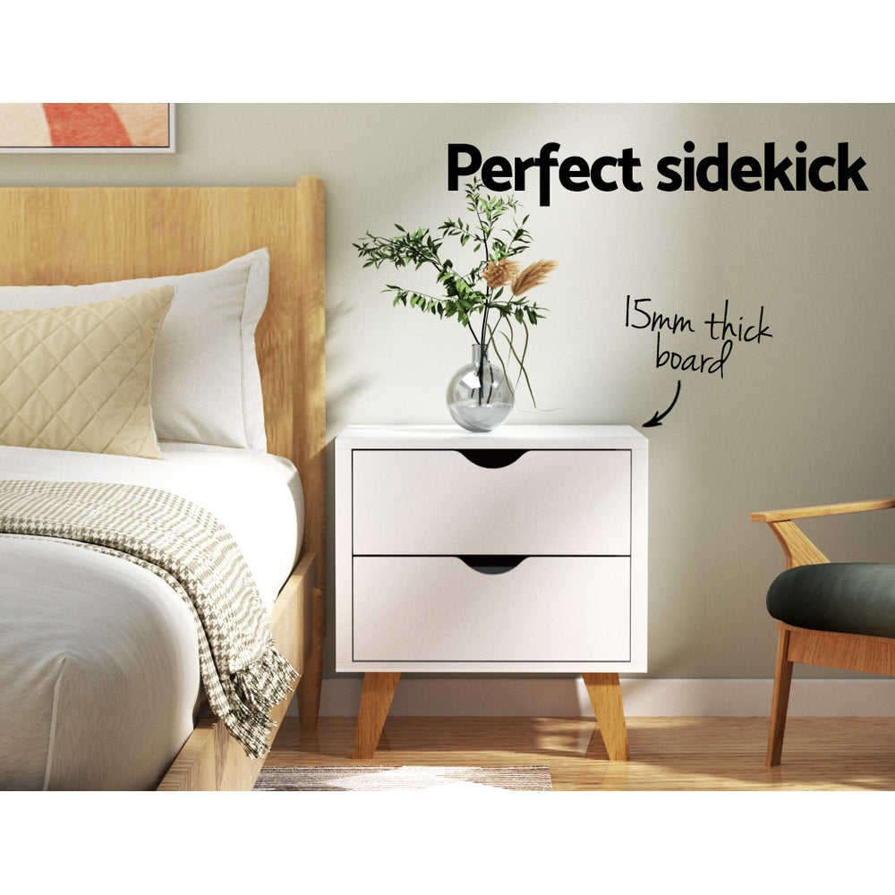 Artiss Bedside Table 2 Drawers - ANDERS White 3