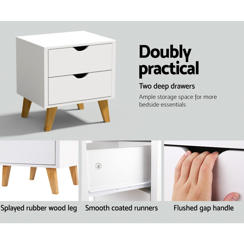Artiss Bedside Table 2 Drawers - ANDERS White 5