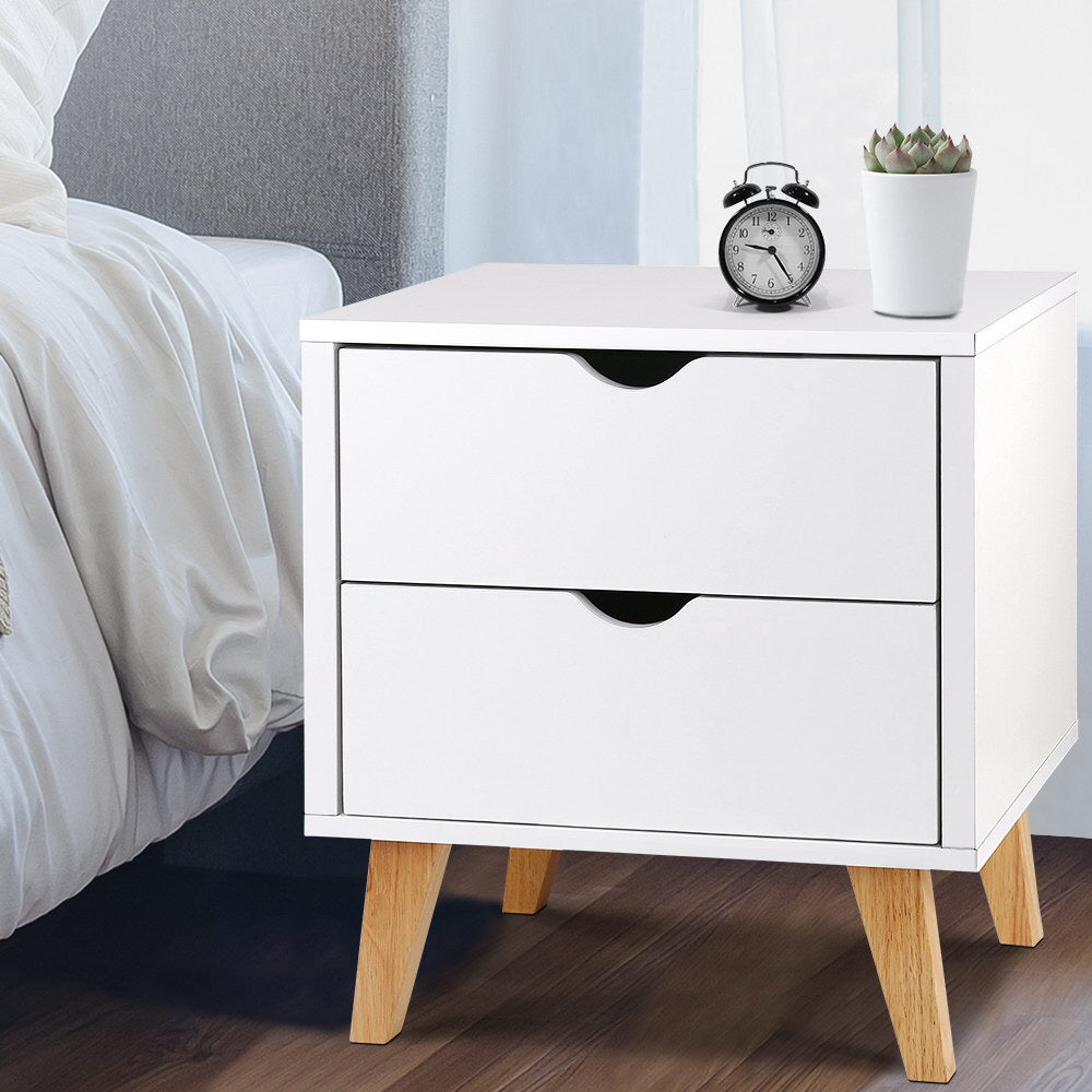 Artiss Bedside Table 2 Drawers - ANDERS White 7