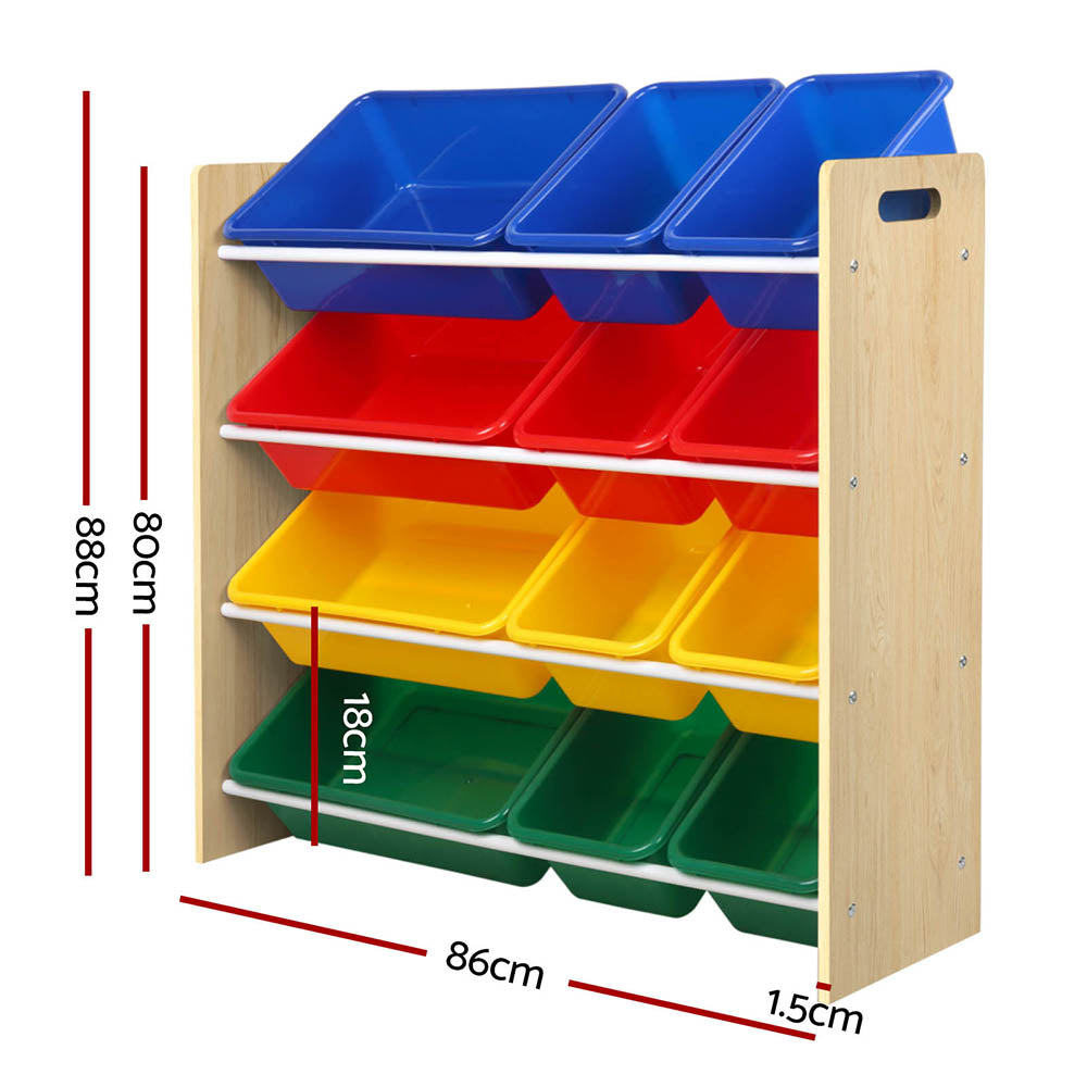 Keezi Kids Toy Box 12 Bins Bookshelf Organiser Children Storage Rack 3