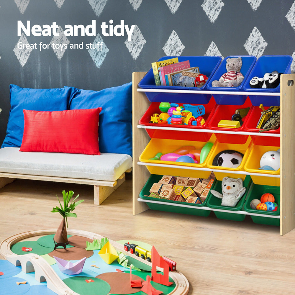 Keezi Kids Toy Box 12 Bins Bookshelf Organiser Children Storage Rack 4
