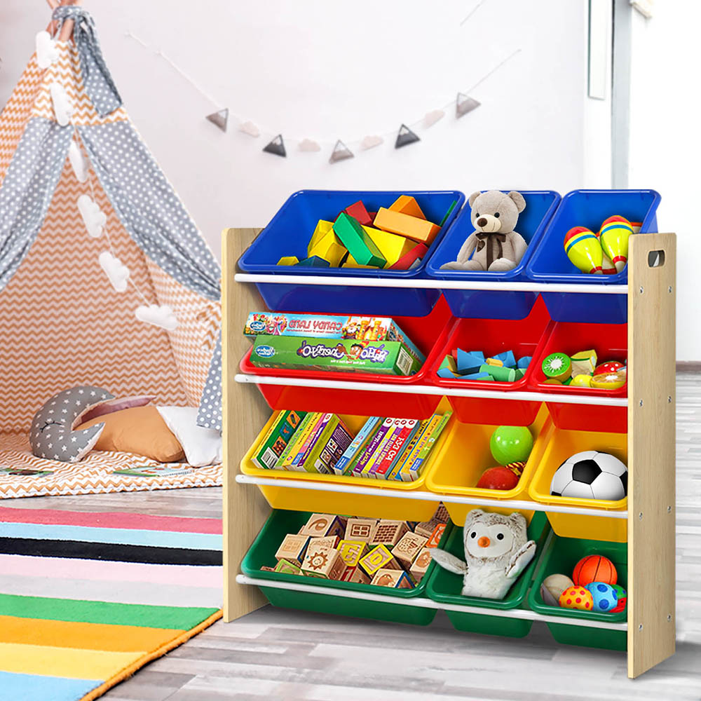 Keezi Kids Toy Box 12 Bins Bookshelf Organiser Children Storage Rack 8