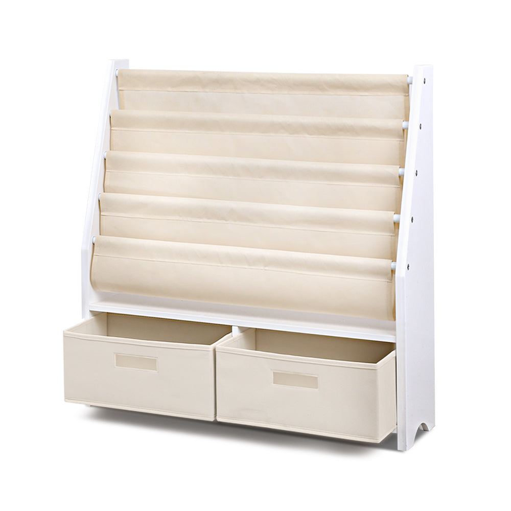 Keezi 4 Tiers Kids Bookshelf Magazine Rack Children Bookcase Organiser Drawer 3