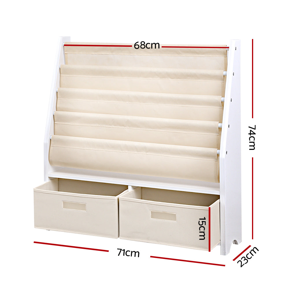 Keezi 4 Tiers Kids Bookshelf Magazine Rack Children Bookcase Organiser Drawer 4