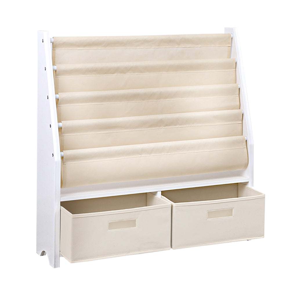 Keezi 4 Tiers Kids Bookshelf Magazine Rack Children Bookcase Organiser Drawer 5