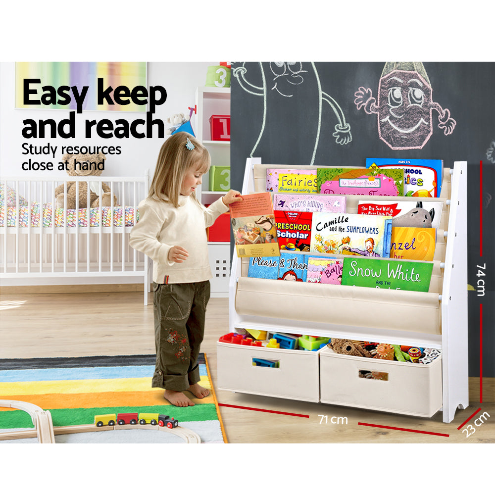 Keezi 4 Tiers Kids Bookshelf Magazine Rack Children Bookcase Organiser Drawer 6