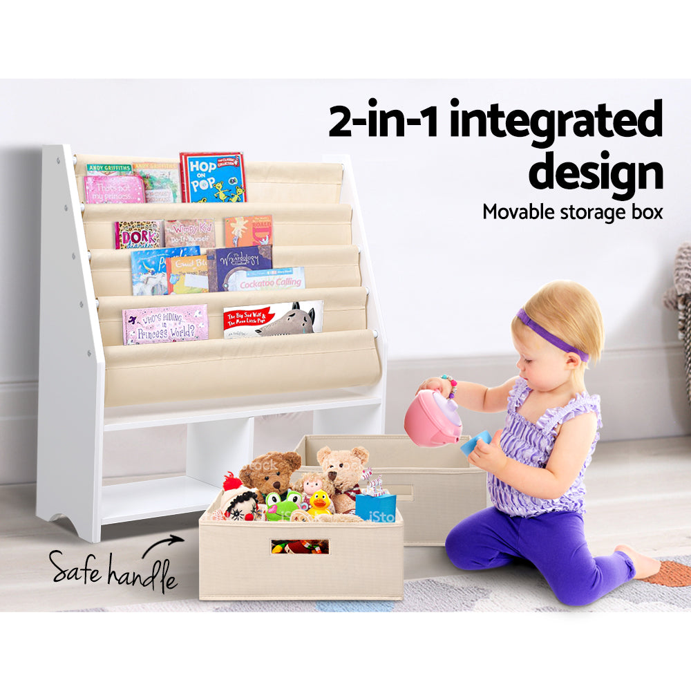 Keezi 4 Tiers Kids Bookshelf Magazine Rack Children Bookcase Organiser Drawer 7