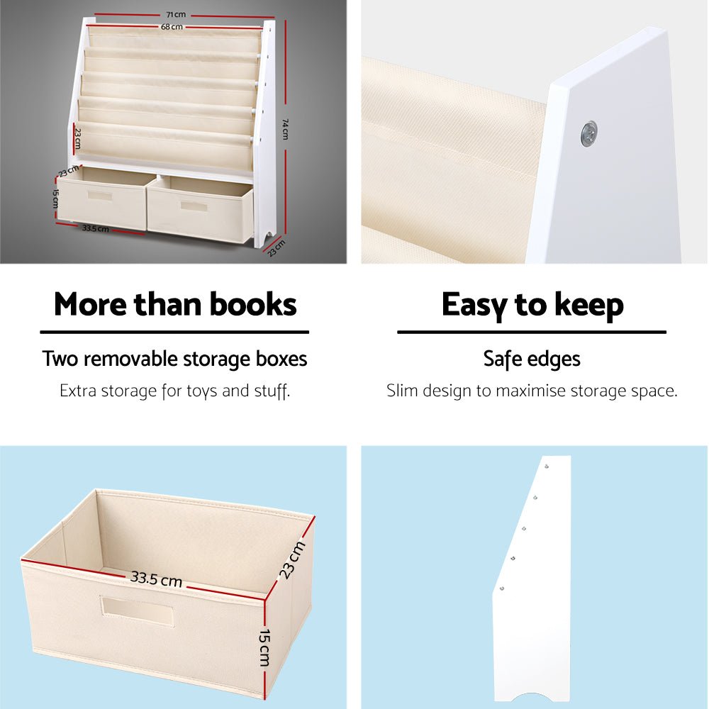 Keezi 4 Tiers Kids Bookshelf Magazine Rack Children Bookcase Organiser Drawer 8