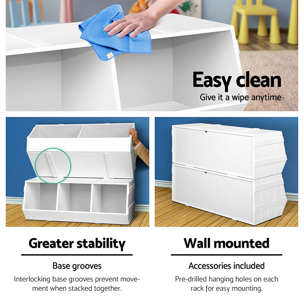 Keezi Kids Toy Box Bookshelf Storage Bookcase Organiser Display Stackable 7