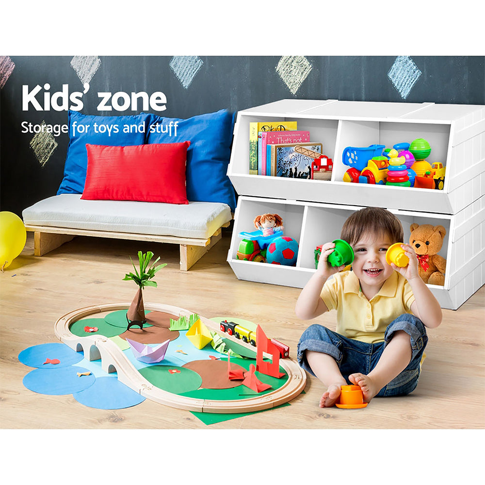 Keezi Kids Toy Box Bookshelf Storage Bookcase Organiser Display Stackable 8