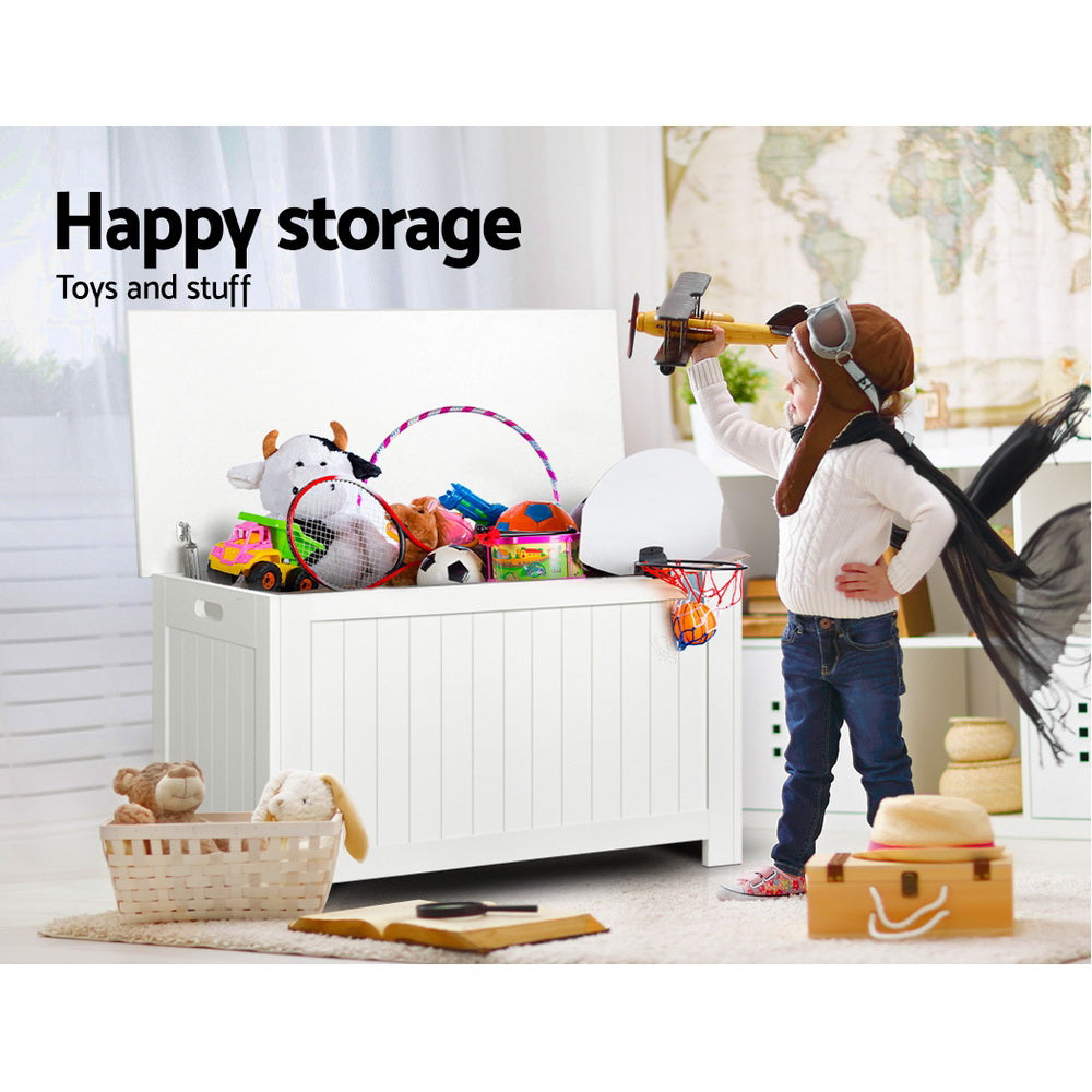 Keezi Kids Toy Box Chest Storage Blanket Children Clothes Room Organiser White 5