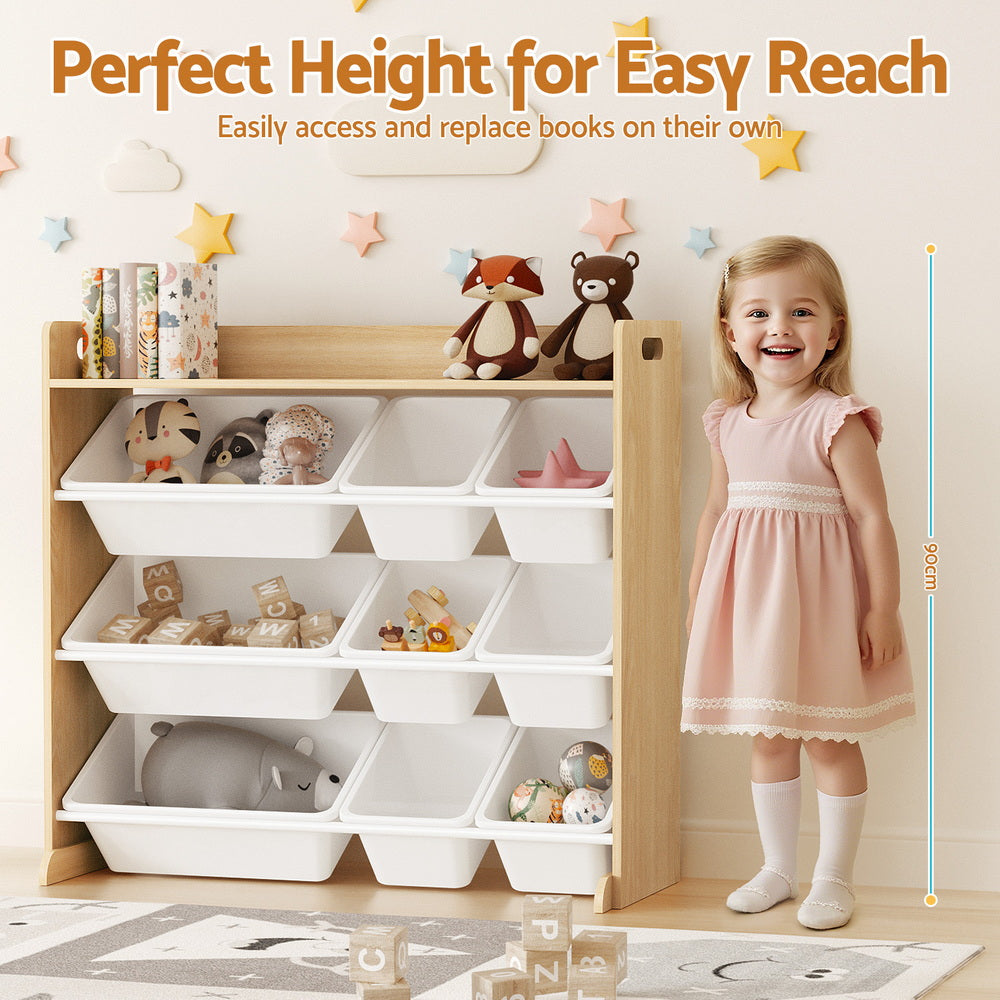 Keezi Kids Toy Box 9 Bins Bookshelf Organiser Display Shelf Storage Rack Wooden 4