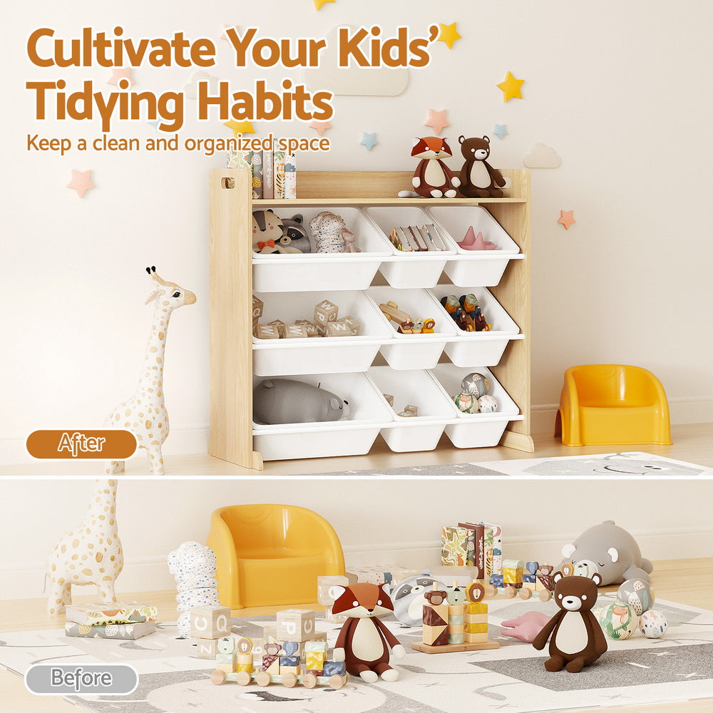 Keezi Kids Toy Box 9 Bins Bookshelf Organiser Display Shelf Storage Rack Wooden 5
