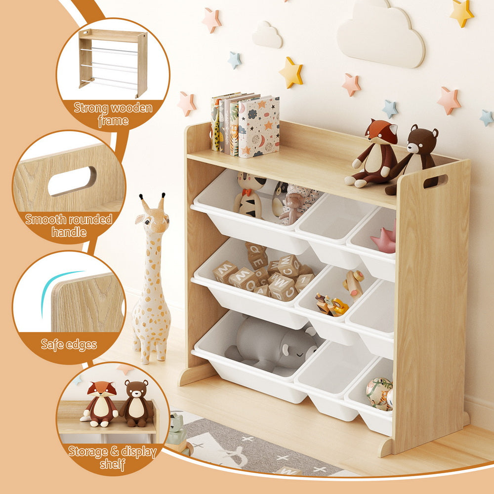 Keezi Kids Toy Box 9 Bins Bookshelf Organiser Display Shelf Storage Rack Wooden 6