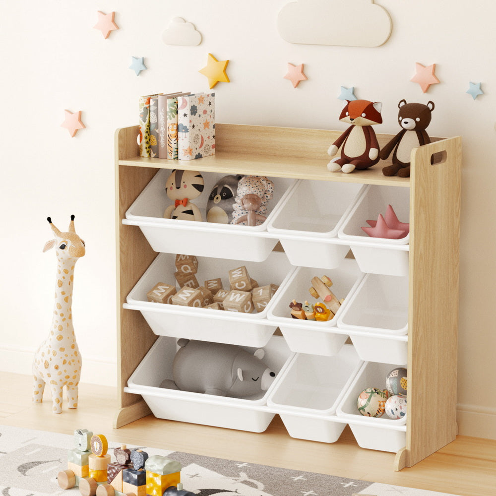 Keezi Kids Toy Box 9 Bins Bookshelf Organiser Display Shelf Storage Rack Wooden 7