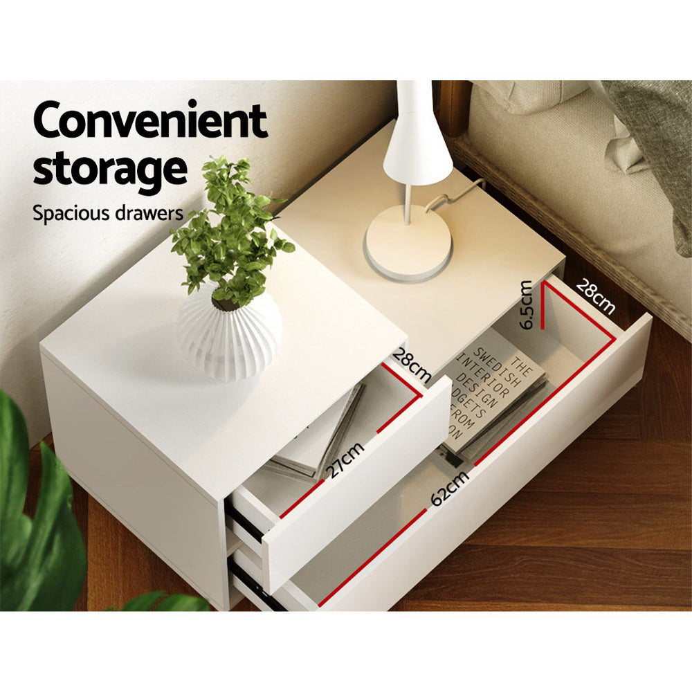 Artiss Bedside Tables LED 2 Drawers - REMI White 4