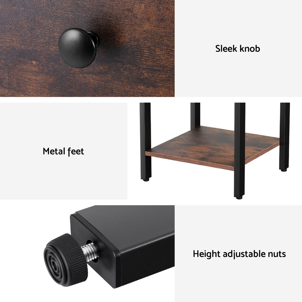 Artiss Bedside Table Nightstand 1 Drawer Shelves Walnut 6